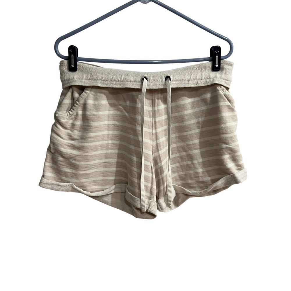 Mossimo Supply Co Tan Stripe Cotton Lounge Shorts Womens Large Drawstring Pocket